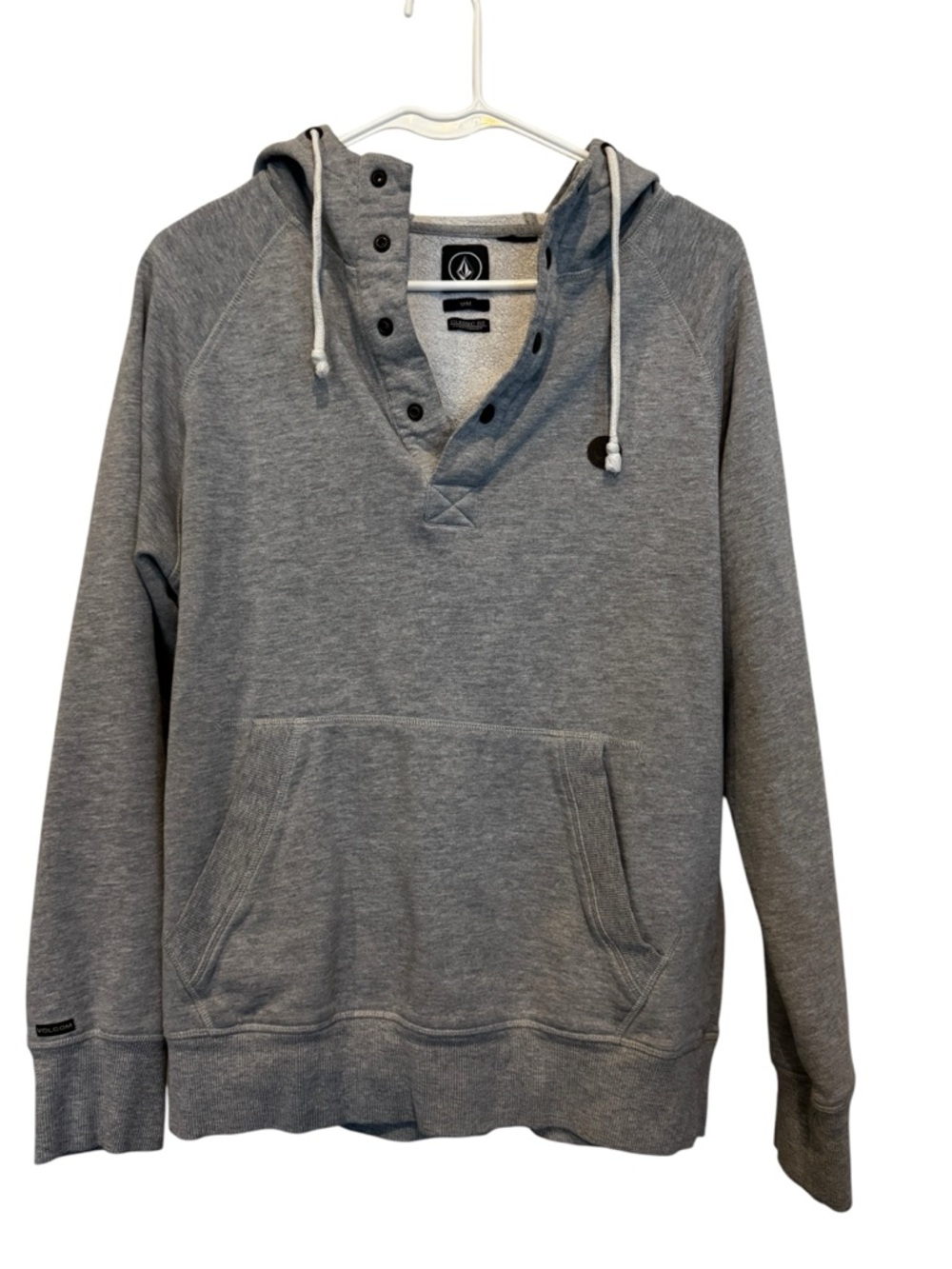 Men’s Volcom Gray Hooded Pullover with Button Placket